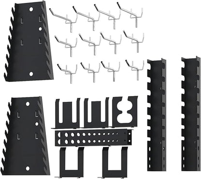 JZD Steel Hanging Upper Garage Cabinets with 22 Tool Hooks, Wall Cabinet for Tool Organization, Black & Grey