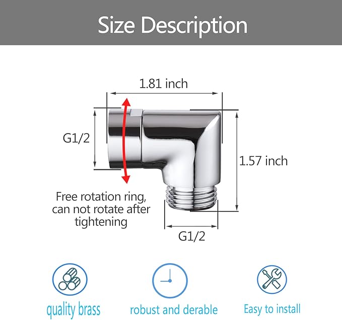 Shower Head Elbow Adapter, Shower Arm Elbow Adapter for Hand Showers and Wall-mounted Showers，Shower Arm Extension (90degree）
