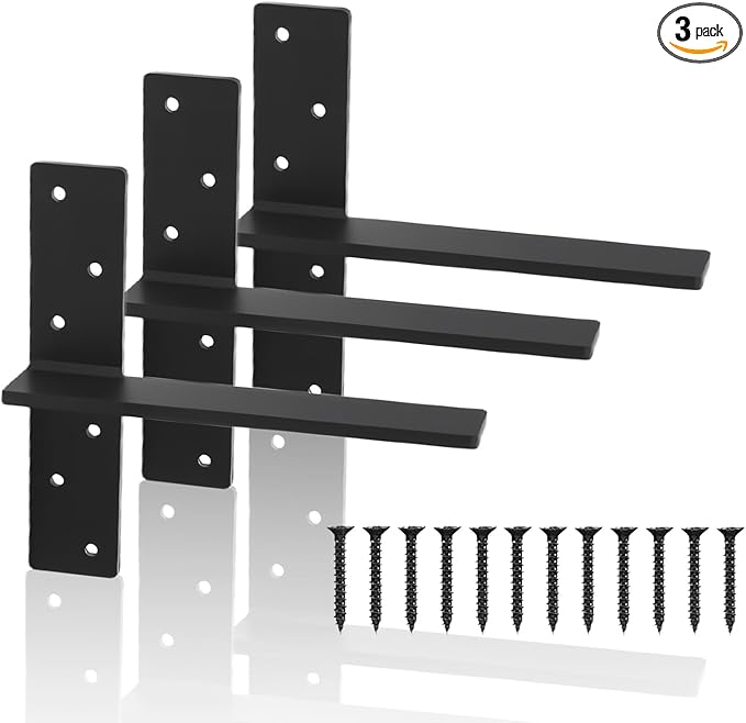 3/8" Thick Floating Shower Bench Brackets 3 Pcs, 12"x11"x2.5"Heavy Duty Free Hanging T Shelf Support Brackets, Wall Mount Bracket for Granite, Vanity, Shower Bench, Cabinets, Dishwasher,Countertop