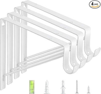 4-Pack Closet Rod Bracket, 10.8x10.8Inch Closet Shelf Brackets Heavy Duty Wall Mounted, Matte White Steel Closet Rod Support Brackets Holder, 300 Lbs Load Capacity with Anchors Screws