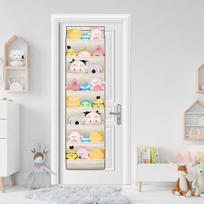 SLEEPING LAMB Over The Door Shoe Organizer for Closet with Large Deep Pockets, Narrow Shoe Rack for Door Hanging Boots Storage, Beige