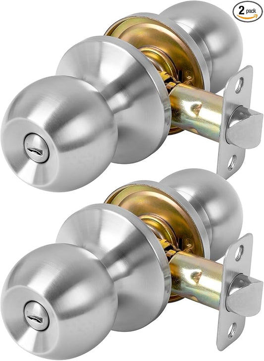 Privacy Door Knob Keyless Door Knobs Interior with Lock Bathroom Door Knob with Lock Satin Nickel Doorknob 2 Pack