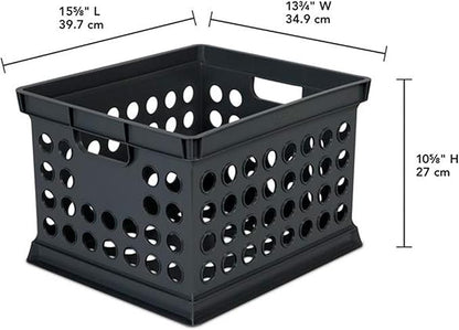 Sterilite Stackable Plastic Storage Crate Bin Organizer File Box with Handles for Home, Office, Dorm, Garage, or Utility Organization, Black, 6-Pack