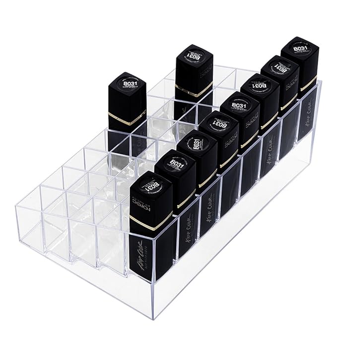 HBlife Lipstick Holder - 40 Space Clear Acrylic Lipstick Organizer Display Stand for Cosmetics, Makeup, Brushes, Bottles and More