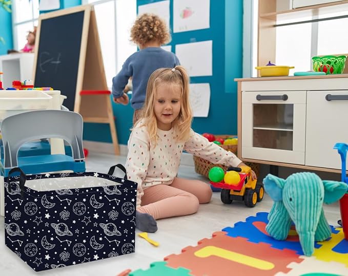 Rectangular Kids Baskets Star Basket Kids Storage Bins Girls Basket Cute Storage Bin Organizer Box Room Decor for Home(Starlit sky)