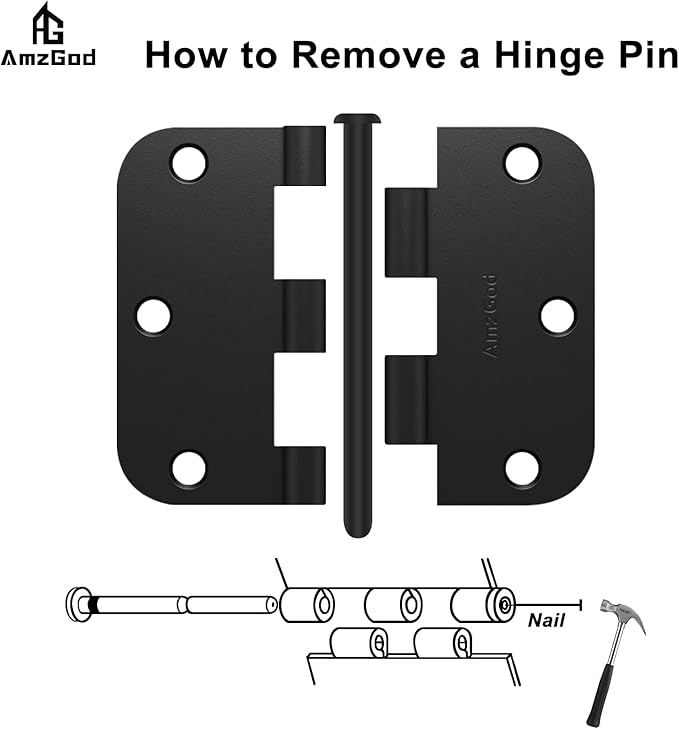 Door Hinges Matte Black - 42 Pack Black Door Hinges 3.5 Inch Rounded Interior Door Hinge with 5/8" Radius Corners - Black Hinges for Doors 3 1/2 Inches Flat Iron Residential Door Hardware