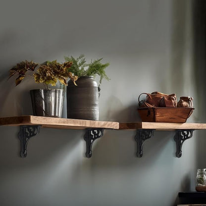 4 Pack 4-1/8 x 3-5/8 Black Antique Shelf Brackets Decorative L Cast Iron Shelf Bracket Brace Heavy Duty Wall Mounted Floating Rustic Vintage Baroque for Farmhouse DIY