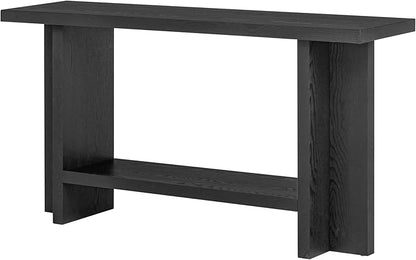 60-Inch Long Vintage-Inspired ConsoleTable with T-Leg Design, 2-Tier Entryway Table Sofa Table with Storage for Study, Entryway, Hallway, Living Room (Black-V19)