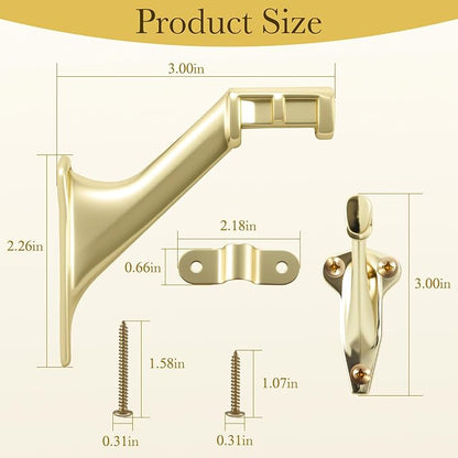 3" Stair Handrail Bracket, 3 Pack Hand Rail Brackets for Stairs Light-Duty, Stair Railing Bracket, Banister Brackets for Indoor Stairs with Screws, Bright Brass Finish, HOME MASTER HARDWARE