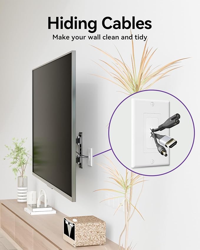VCELINK Wall Plate Cable Pass Through, Single Gang Decorator Wall Plate Cover, Flexible Rubber Wall Grommets Insert for Low Voltage Cables, Wall Mount TV, Home Theater System, White (White-4 Pack)