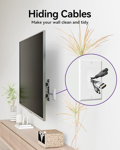 VCELINK Wall Plate Cable Pass Through, Single Gang Decorator Wall Plate Cover, Flexible Rubber Wall Grommets Insert for Low Voltage Cables, Wall Mount TV, Home Theater System, White (White-4 Pack)
