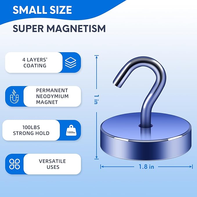 Neosmuk Magnetic Hooks, Cruise Ship Essentials, 100lb+ Heavy Duty Magnetic Hooks for Cruise Cabins, Refrigerator, Grill, Hanging, and Travel | Extra Strong Must-Haves Magnet Hook,Navyblue, 5 Pack