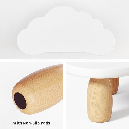 Monitor Stand Riser,Cloud-Shaped Sturdy Wood 16.5In Computer Monitor Riser Wirh Drawer, Multi-Purpose Desktop Organizer Riser for Computer,Laptop,Printer,TV,White