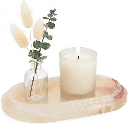 Marble Tray 9.75 Inch Handmade Cream Onyx Bathroom Tray for Countertop Décor - Decorative Trays for her, Perfume, Candle, Jewelry & Vanity Accessories