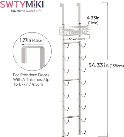 SWTYMIKI Hanging Towel Racks for Bathroom - 9 Tier Over The Door & Wall Mounted Bath Rolled Towel Storage Organizer Holder for Small Bathroom, RV, Camper (Polished Nickel, 9-Tier)