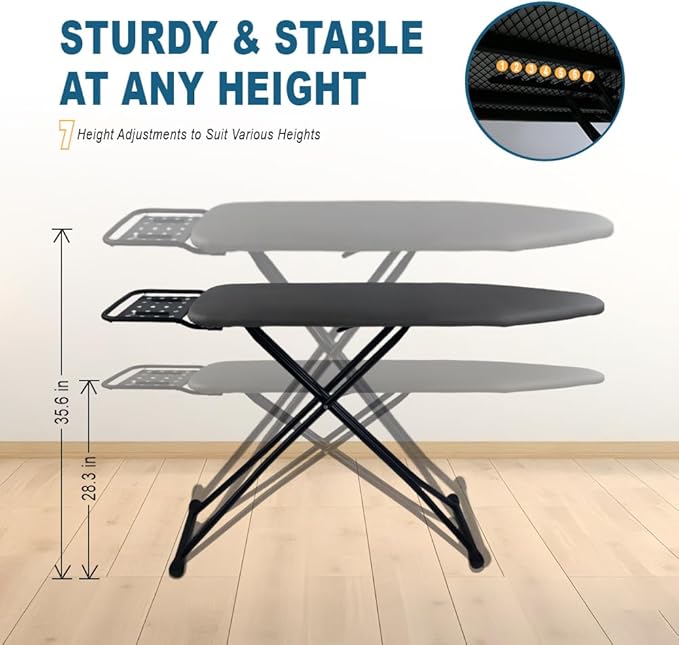 Ironing Board Full Size, Heat Resistant Cover Iron Board with Steam Rest, Ultra Thick Padding, Height Adjustable Heavy Sturdy Metal Frame Legs Ironing Stand,Non-Slip Foldable (54"x13", Square Rest)