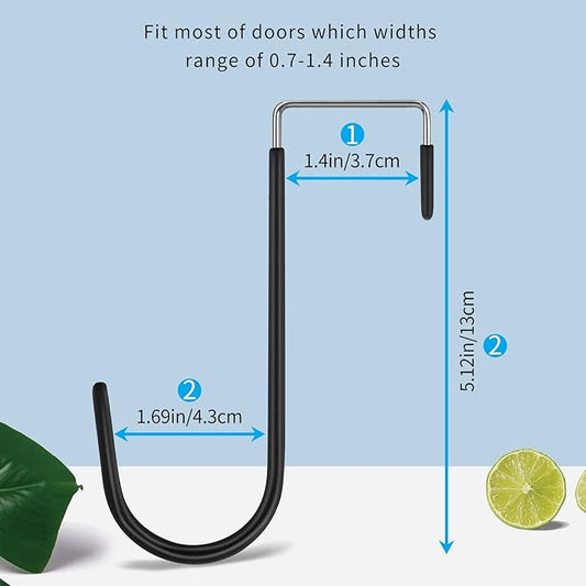 FYY Over the Door Hooks, 6 Pack Door Hangers Hooks with Rubber Prevent Scratches Heavy Duty Organizer Hooks for Living Room, Bathroom, Bedroom, Kitchen Hanging Clothes, Towels, Hats, Coats, Bags Black