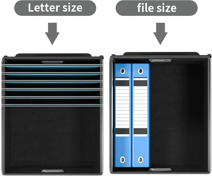Huolewa File Organizer Box with Lid, Collapsible File Folder Organizer for Office Document Storage, Filing Box with Plastic Slide for Letter/Legal Size Hanging Files, Dark Grey