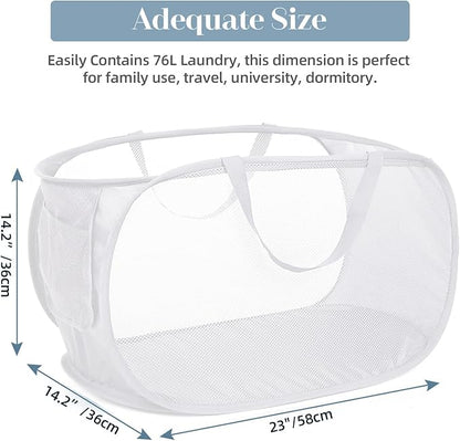 4 Pack Collapsible Laundry Baskets, Foldable Laundry Basket with Pocket, Durable Pop Up Hampers, Reinforced Handles Dirty Clothes Hamper for Laundry, Bedroom, Bathroom, Dorm, Travel or Camping White
