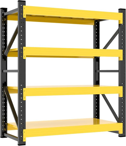 59" W Garage Storage Shelves, 3000LBS Garage Shelving Heavy Duty Adjustable Shelving Unit, 4 Tier Metal Utitly Shelves Industrial Shelving for Warehouses,Basement,Black Yellow