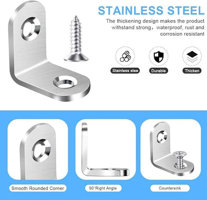 40pcs L Bracket Corner Brace, Stainless Steel Corner Bracket Fastener for Wood Chair Bookshelf Furniture Cabinet with 80pcs Screws (20mmx20mm)
