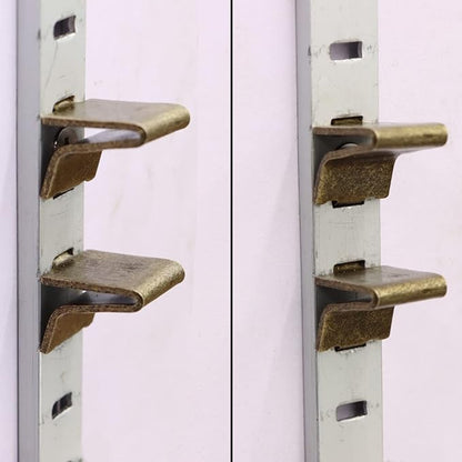 Xadnitu Adjustable Steel Pilaster Shelf Clip Support, 20pcs Bronze Galvanized Steel Shelf Brackets