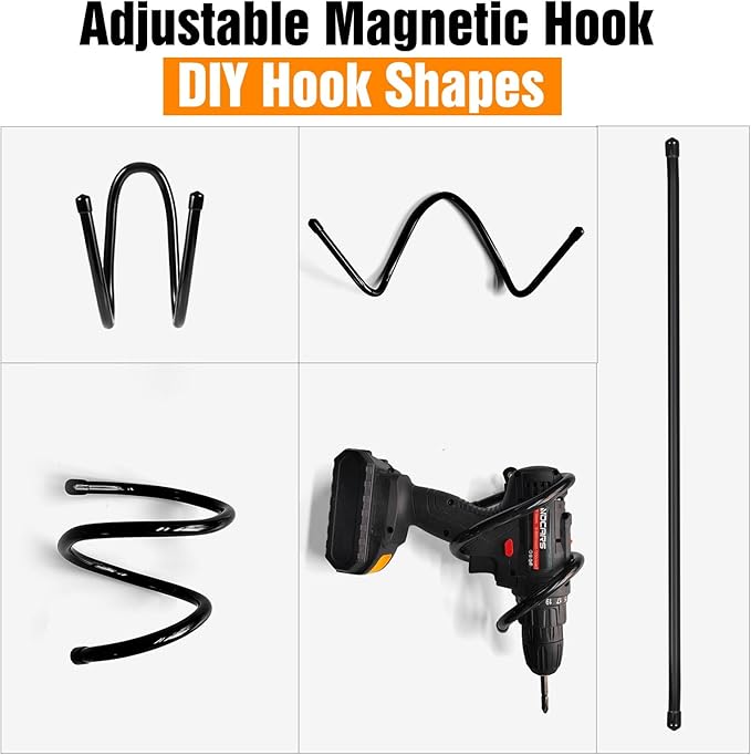 Magnetic Hooks, Adjustable Heavy Duty Magnetic Hook, Utility Magnetic Extension Cord Organizer for Power Drill,Garden Tools, Hose,Pegboard,Garage, Workshop (2PCS 20 Pounds)
