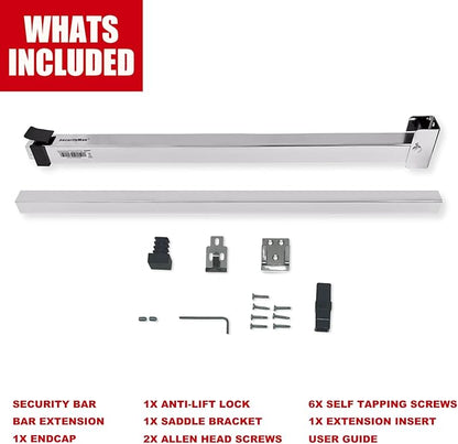 SECURITYMAN Sliding Door Security Bar-Child Proof Sliding Door Lock Bar with Anti Lift Lock - Fits Most Doors & Windows - Adjustable Patio Door Security Bar (18.75"- 51.1") Chrome