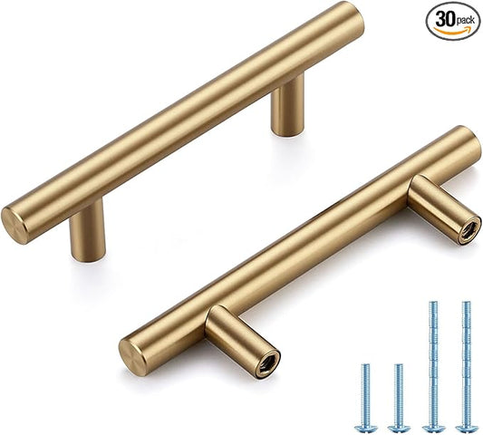 Champagne Bronze Cabinet Handles 3 Inch Hole Center Stainless Steel Drawer Pulls for Cabinets, Dresser, Bathroom 30 Pack