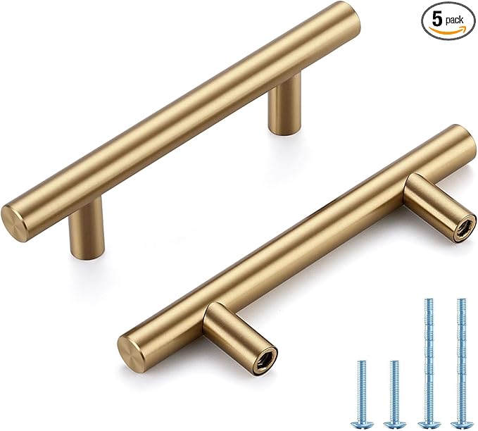 Champagne Bronze Cabinet Handles 3 Inch Hole Center Stainless Steel Drawer Pulls for Cabinets, Dresser, Bathroom 5 Pack