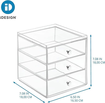 Clarity Cosmetic Organizer for Vanity Cabinet to Hold Makeup, Beauty Products - 3 Drawer, Clear