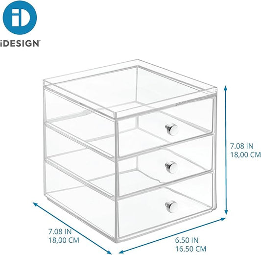 Clarity Cosmetic Organizer for Vanity Cabinet to Hold Makeup, Beauty Products - 3 Drawer, Clear