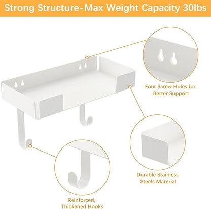 JUYSON Ironing Board Holder Wall Mount, Iron Board Storage Hanger for Laundry Rooms, Iron and Ironing Board Set Holder (White-with Shelf)
