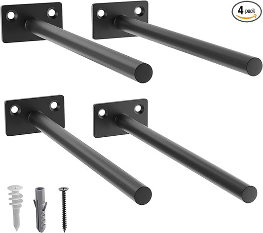 LEOPO Black 4-Pack 8 inch Floating Shelf Brackets, Hidden Shelf Bracket for Wood, Concealed Blind Shelving Support,Invisible Coated Brackets for DIY Decorative,Fit for Kitchen, Bathroom,Study Room
