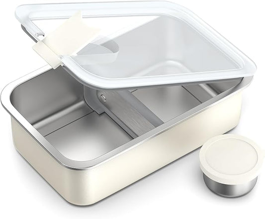 Stainless Steel Bento Lunch Box for Adult, 42oz Leak-Proof Lunch Box Containers, Microwave-Safe, with Adjustable Divider, Convenient Metal Lunchbox for Work, Travel