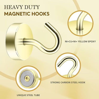 Neosmuk Magnetic Hooks, Cruise Ship Essentials, 40lb+ Heavy Duty Magnetic Hooks for Cruise Cabins, Refrigerator, Grill, Hanging, and Travel | Extra Strong Must-Haves Magnet Hook,Gold,Pack of 5
