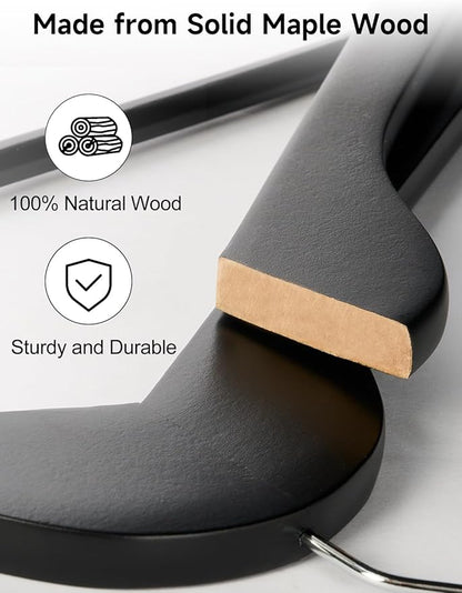 StorageWorks Black Wooden Hangers 20 Pack, Heavy Duty Wood Hangers for Closet, Clothes Hangers for Coats, Shirts, Pants, Suits