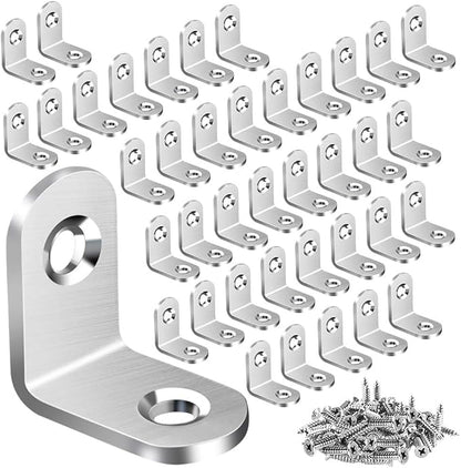 40PCS L Bracket Corner Brace, Stainless Steel L Brackets for Shelves, Metal Corner Bracket, Small Right Angle Brackets for Wood Furniture Chair Drawer Cabinet with 80PCS Screws (0.79 x 0.79 inch)
