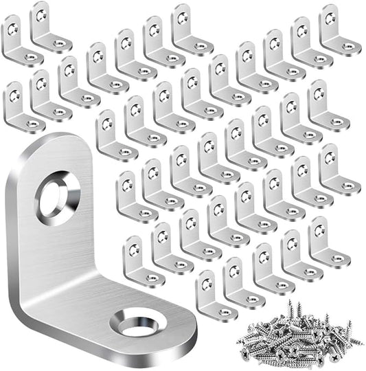 40PCS L Bracket Corner Brace, Stainless Steel L Brackets for Shelves, Metal Corner Bracket, Small Right Angle Brackets for Wood Furniture Chair Drawer Cabinet with 80PCS Screws (0.79 x 0.79 inch)