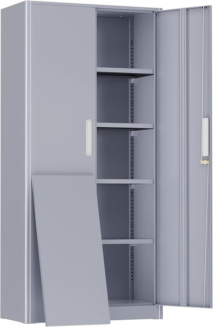 Greenvelly Metal Storage Cabinet,72" Locking Metal Garage Storage Cabinet with Doors and 4 Adjustable Shelves, Lockable Steel Cabinet for Home Office, Garage, Shop, School (Dark Grey 32" W x 16" D)