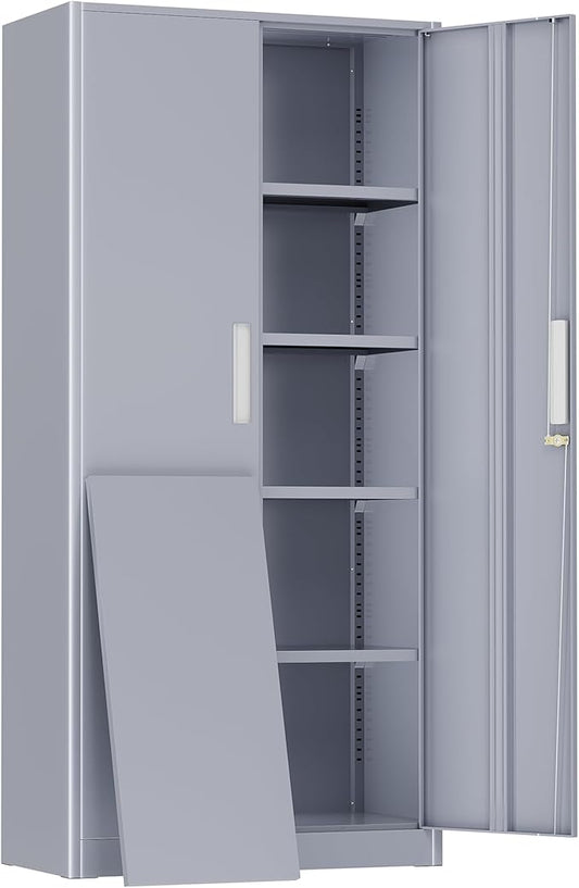 Greenvelly Metal Storage Cabinet,72" Locking Metal Garage Storage Cabinet with Doors and 4 Adjustable Shelves, Lockable Steel Cabinet for Home Office, Garage, Shop, School (Dark Grey 32" W x 16" D)