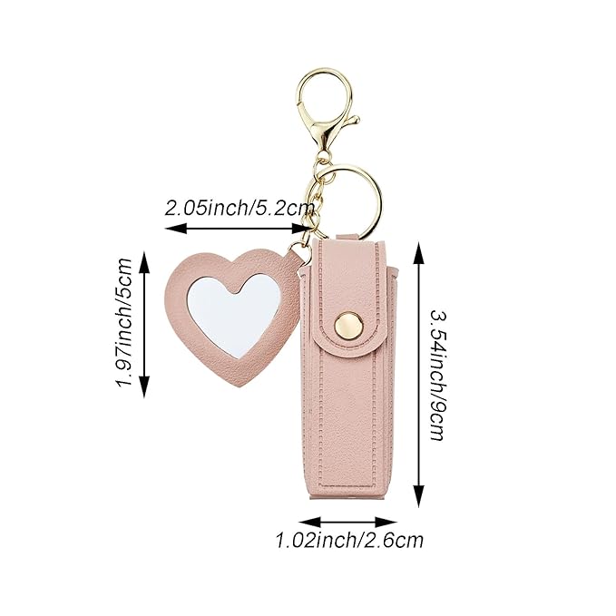4 PACK PU Leather Potable Chapstick Holder Key Chain Bulk with Mirror, Lipstick Keychain, Lip Balm Organizer Holder Lipstick Travel Makeup Storage Case for Women Girls (Style 2)