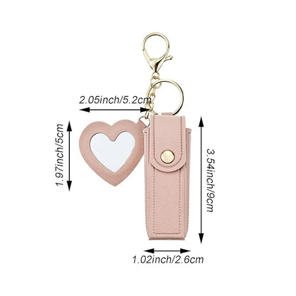 4 PACK PU Leather Potable Chapstick Holder Key Chain Bulk with Mirror, Lipstick Keychain, Lip Balm Organizer Holder Lipstick Travel Makeup Storage Case for Women Girls (Style 2)