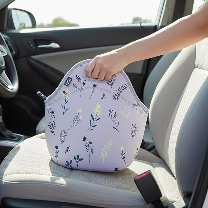 Built Gourmet Getaway Lunch Bag – Thistle Ditsy Neoprene Insulated Food Carrier with Zipper & Handles, Large Reusable Machine Washable Tote for Work, Travel, Picnics & Mother’s Day Lunch Gifting
