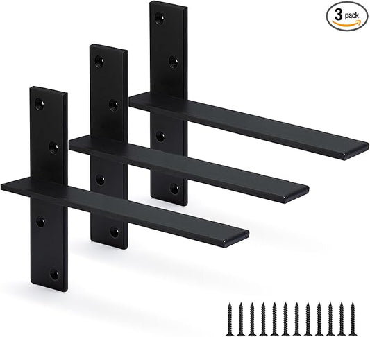 Floating Shelf Bracket 3/8" Thick Heavy Duty Shelf Brackets 3 Pack Free Hanging Countertop Support Bracket 10" Lx2.5 W Floating Wall Brackets for Cabinets, Granite, Dishwasher, Bench Seats Vanities