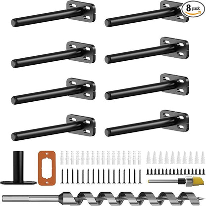 8pcs Wall Shelf Brackets Heavy Duty Floating Shelf Bracket Hidden,Invisible Black Shelving Brackets Decorative Floating Shelf Hardware Heavy Duty,Metal Shelf Support Bracket(6"-8pcs)