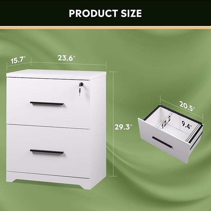 DEVAISE 2-Drawer Wood Lateral File Cabinet with Lock for Office Home, White