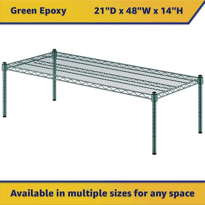 21" x 48" x 14" Green Epoxy Wire Storage Shelf, Dunnage Rack, Commercial 1 Tier Small Shelf