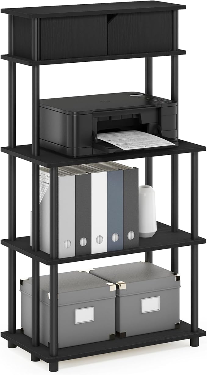 Furinno Turn-N-Tube Printer Stand with Storage, 5-Tier Large Printer Stand, Printer Table with Top Cabinet, for CPU, Office Supplies, Dark Americano