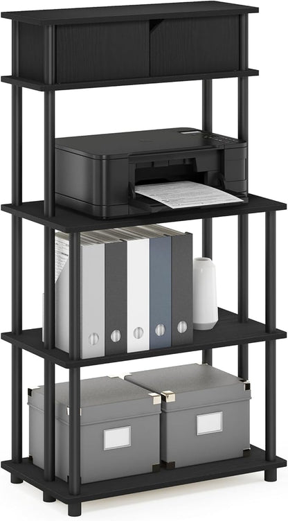 Furinno Turn-N-Tube Printer Stand with Storage, 5-Tier Large Printer Stand, Printer Table with Top Cabinet, for CPU, Office Supplies, Dark Americano
